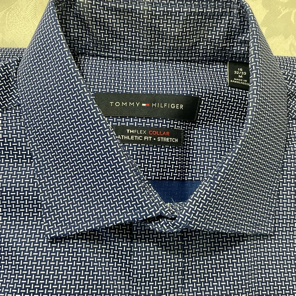Tommy Hilfiger Shirt Men's Blue Athletic Fit Flex Collared Stretch Size 15 32/33 - Picture 2 of 6